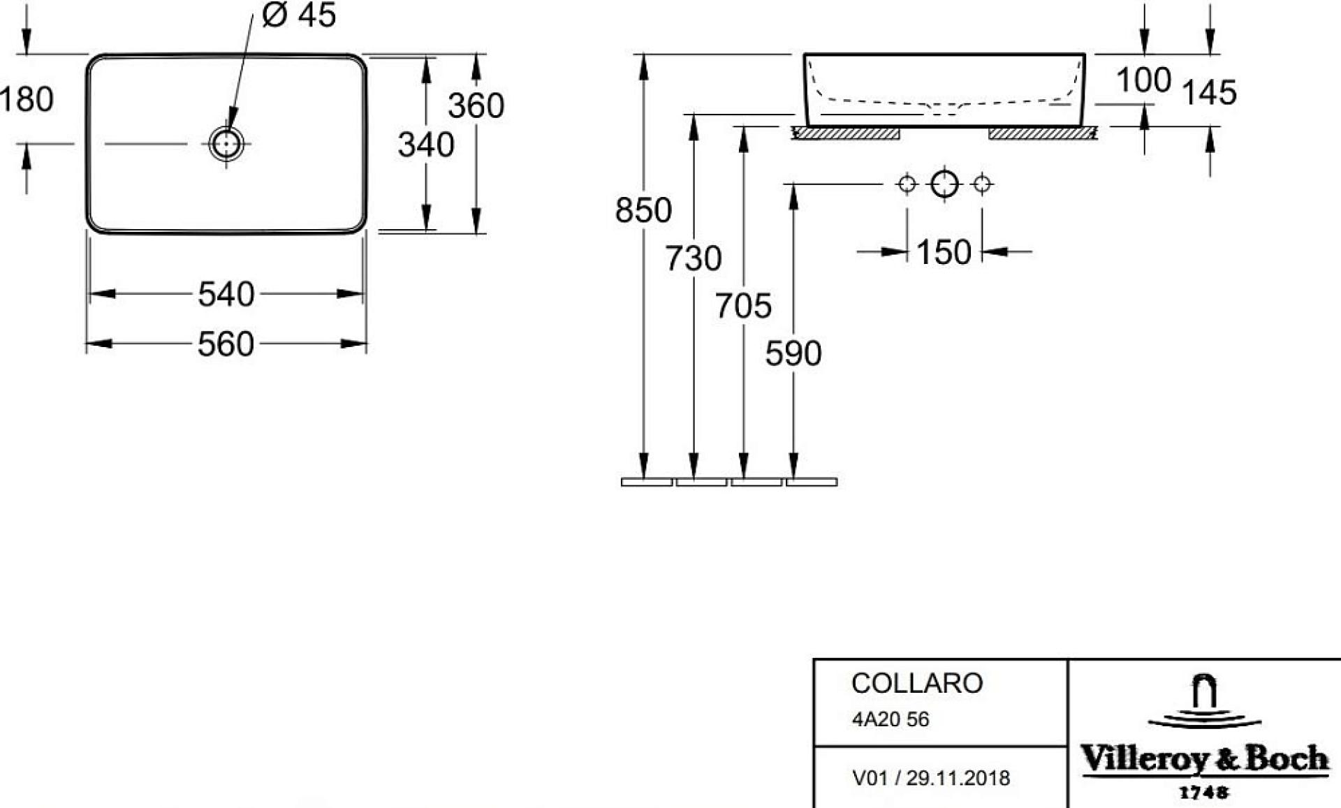 Раковина накладная Villeroy & Boch Collaro 4A2056R1, белый