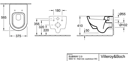 Инсталляция Villeroy&Boch с унитазом Subway 2.0 560010R1, сиденье микролифт клавиша хром, комплект