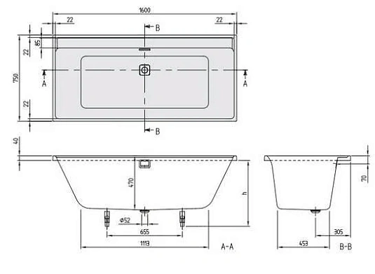 Акриловая ванна Villeroy & Boch Collaro UBA160COR2DV-RW