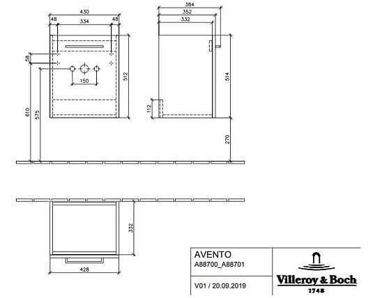 Тумба под раковину Villeroy&Boch Avento A88700B3 черный