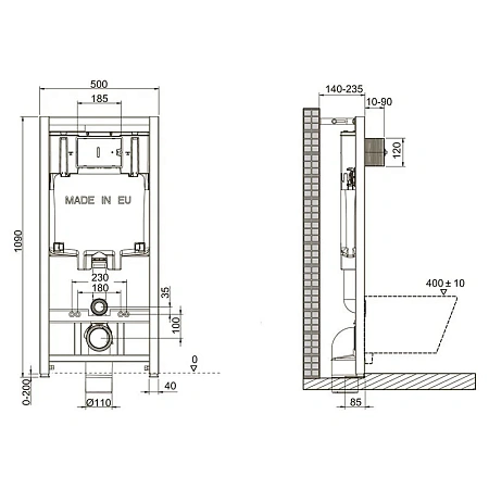 Инсталляция Jacob Delafon c унитазом Villeroy&Boch O.novo 5660H101, подвесной, сиденье микролифт, клавиша хром, комплект